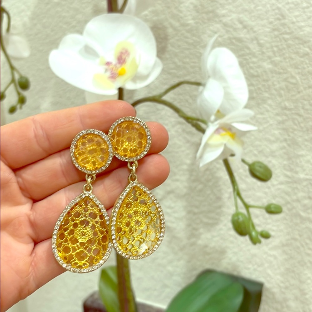 Gold and diamond drop earrings